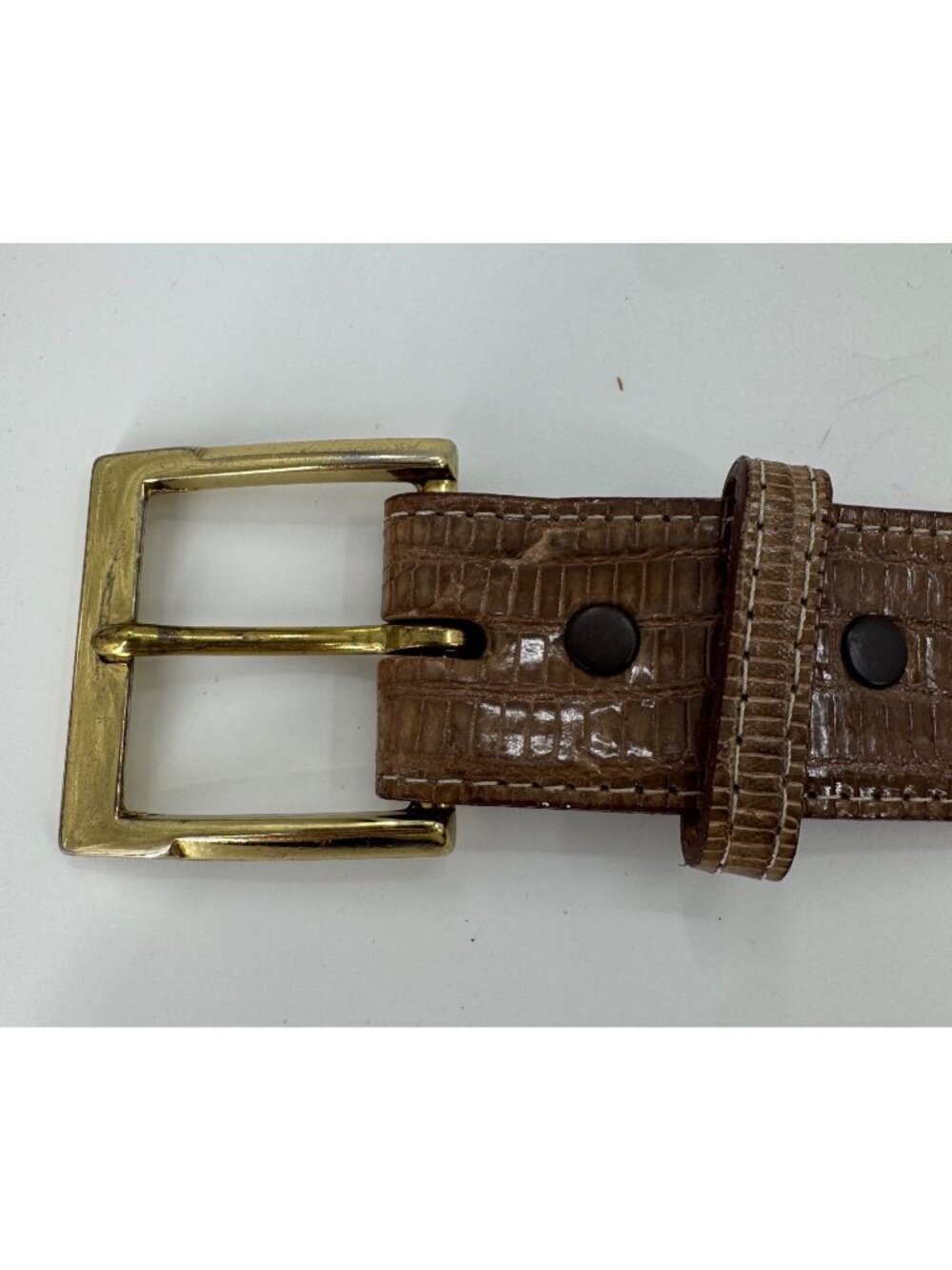 Justin Mens Genuine Lizard Leather Belt Brown Size 44 With Gold-Tone Buckle Made - Picture 6 of 8